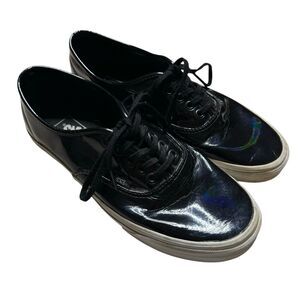 Vans Men's Black Patent Leather Tie Up Lace Up Sneakers Size 10